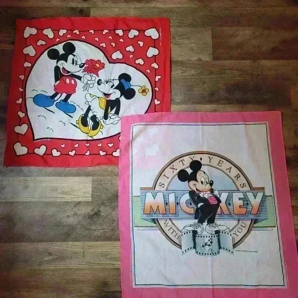 Vintage 1980's Disney Mickey Mouse Bandana Handkerchief 2-Piece Lot - Picture 1 of 15